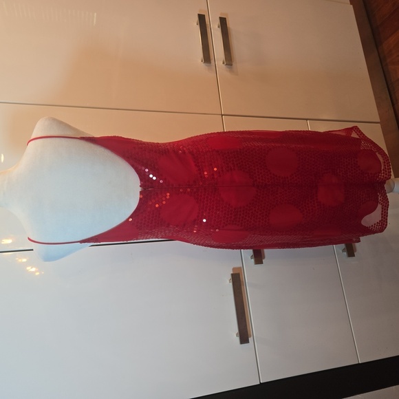 Kay Unger Sequins Polka Dot Sleeveless Slip Dress Womens Size 10 Red - Picture 4 of 10